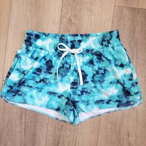 Tie Dye Board Shorts Old Navy Size Large Bright Neon Teal Blue Pockets Swim Run